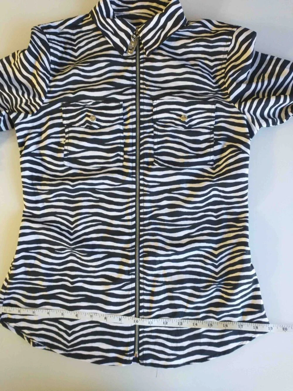 Michael Kors Zebra Print Zip-Front Roll-Tab Utility Lightweight Blouse XS